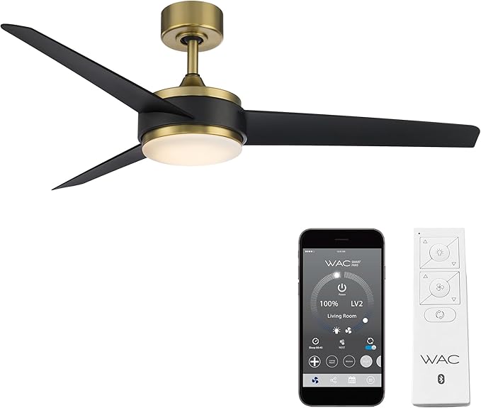 WAC Lighting F-054L-SB/MB Mod 54" Outdoor Ceiling Fan with LED Lights & Remote, Satin Brass/Matte Black