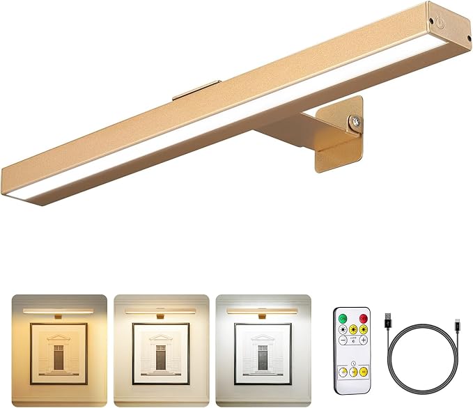 MIOBLUE Wireless Picture Lights with Remote, Recgargeable Battery Painting Light Display Lamp with 3 Lighting Modes, Dimmable Dartboard Light with Timer for Frame Portrait Art, Metal Body