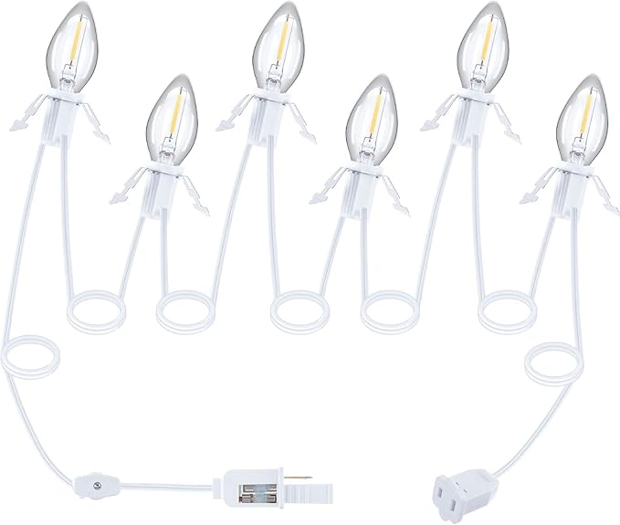 Leelosp 1 Pack Accessory Cord with 6 LED Light Bulb and Female Plug, 13.12ft C7 Lamp Village Cord with Fuse Wire, UL-588 Blow Mold Light for Halloween Pumpkin Christmas Village House Craft Decor