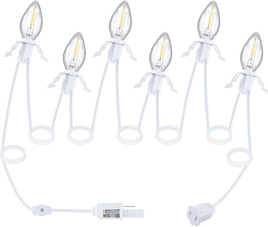 Leelosp 1 Pack Accessory Cord with 6 LED Light Bulb and Female Plug, 13.12ft C7 Lamp Village Cord with Fuse Wire, UL-588 Blow Mold Light for Halloween Pumpkin Christmas Village House Craft Decor