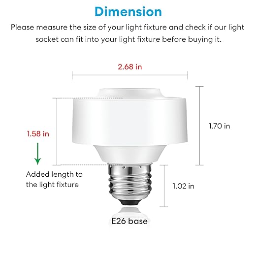 LoraTap Smart WiFi Bulb Socket E26 2 Pack Wi-Fi LED Light Bulb ﻿Timer Lamp Holder Adapter, Voice Control with Amazon Alexa and Google Home, Smart Life App Control from Anywhere by Phone, 30W Max.