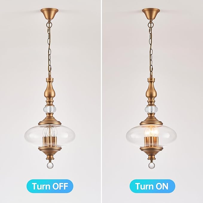 Vintage Kitchen Island Pendant Light Antique Brushed Brass Glass Pendant Light for Kitchens, Dining Rooms Stairs W 11.8 in. H 23.6 in.