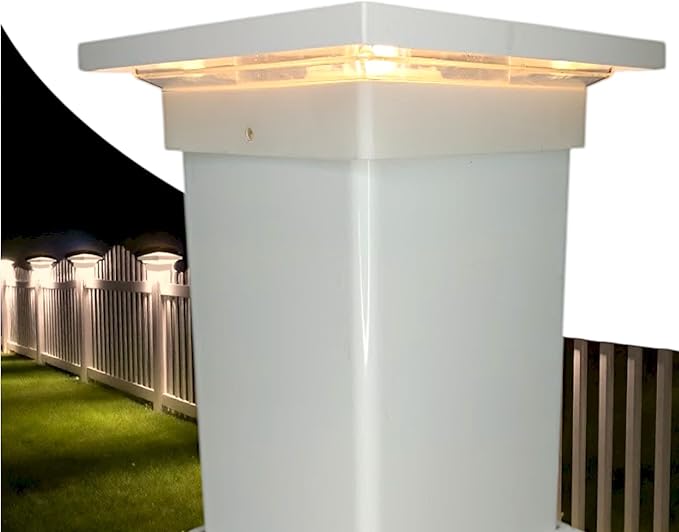 DekLights® DIY Line LED Lighted Post Cap for 4x4 Deck/Fence Posts. Wired 12volt Low Voltage with Replaceable LED Light Bulb. for Your Vinyl or Composite railings. Made in USA (White Cap 3000k Bulb)