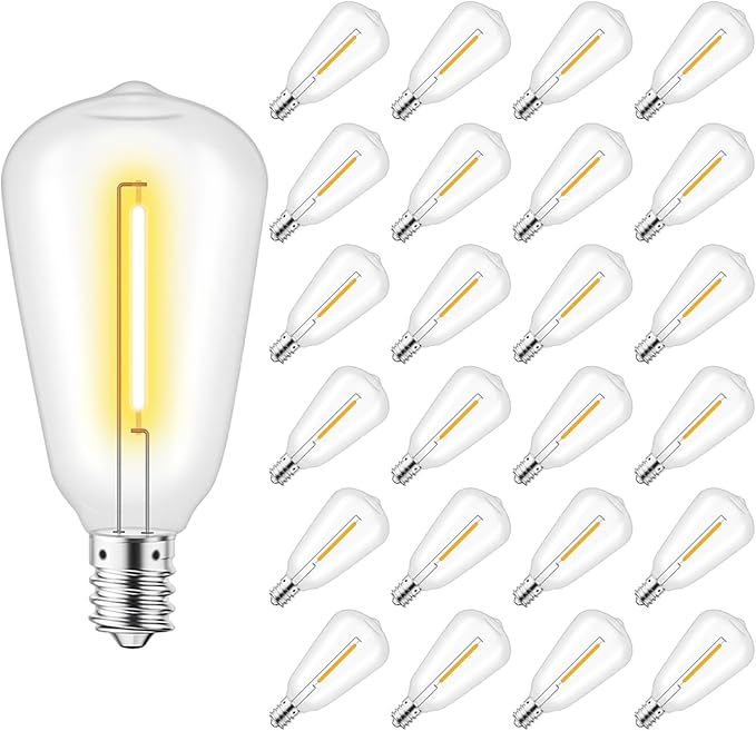 KGC ST38 LED String Light Bulbs, 1.5 Inches Shatterproof LED Replacement Bulbs for Outdoor String Lights, 0.6Watt Equvanlent to 7Watt Incandescant Bulbs, E12 Screw Base, 2700K, 25Pack