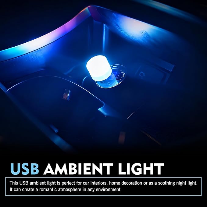 2 PCS USB Plug Lights, LED Mini Round RGB Color-Changing Car Ambient Lamp, Portable Decorative Lighting, Universal for Bedroom, Hallway, Bathroom, Kitchen (Multicolored)