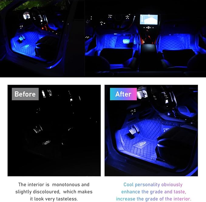 Car LED Strip Light, 24 LED RGB Auto Interior Atmosphere Lights, Cigarette Lighter Under Dash Ambient Night Light, Interior Decorative Lamp Lighting Kit Car Accessories (Blue)