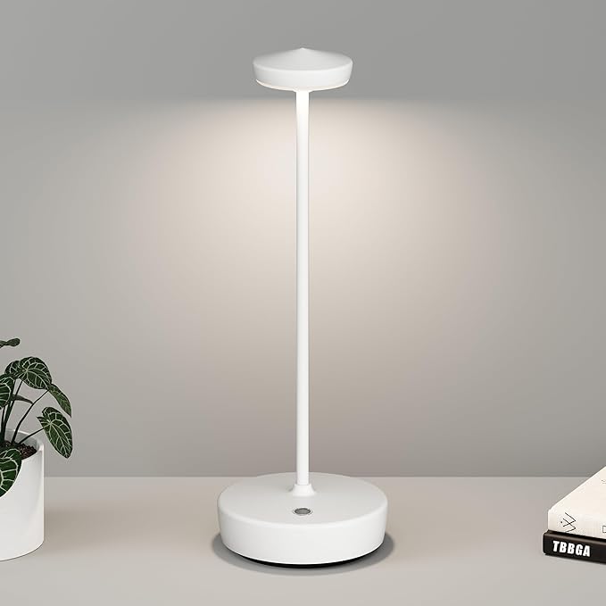 1 Pack Cordless Table Lamp Rechargeable - LED Battery Table Light with 3 Color Temperatures, Stepless Dimming, Waterproof Aluminum for Indoor Outdoor, Patio, Restaurant, Dinner (White)