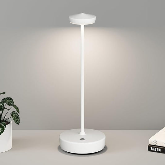 1 Pack Cordless Table Lamp Rechargeable - LED Battery Table Light with 3 Color Temperatures, Stepless Dimming, Waterproof Aluminum for Indoor Outdoor, Patio, Restaurant, Dinner (White)