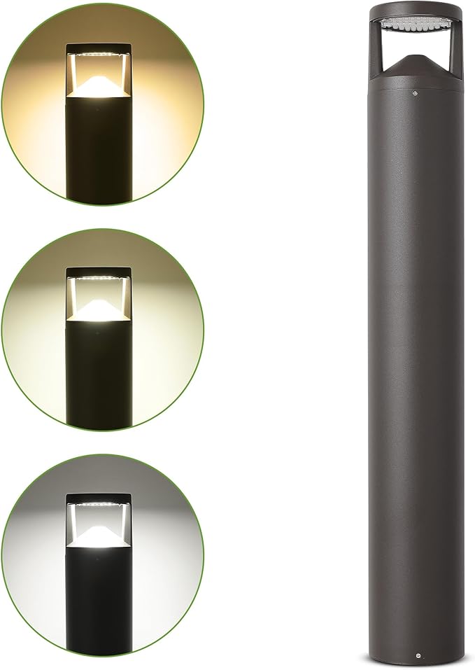 LED Bollard Landscape Light, 42inch 24W 3CCT Selectable (3000K/4000K/5000K),120V-277V Commercial/Residential Bollard Lighting Fixture for Garden, Pathway, Driveway, Die-cast Aluminum, Bronze