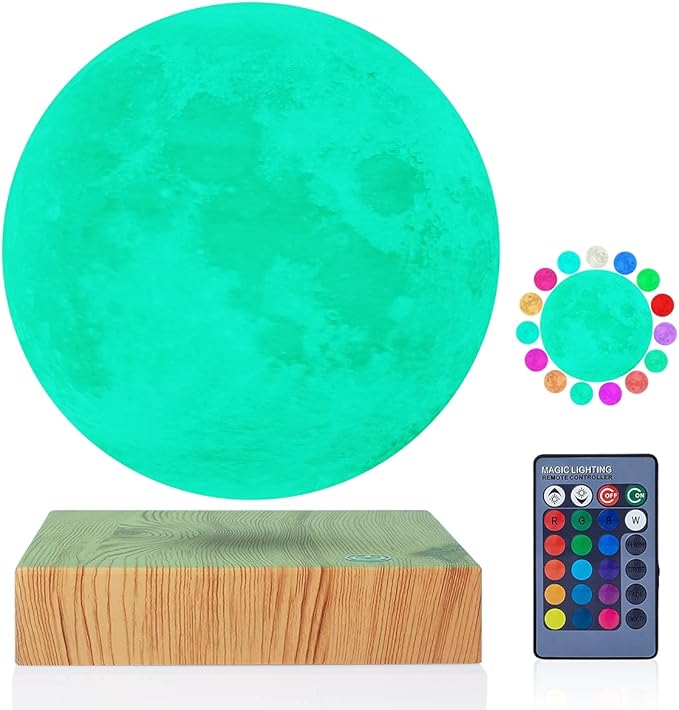 VGAzer 16 Colors Levitating Moon Lamp,Magnetic Levitation Moon Light Floating 3D Printing with Remote for Birthday Gifts