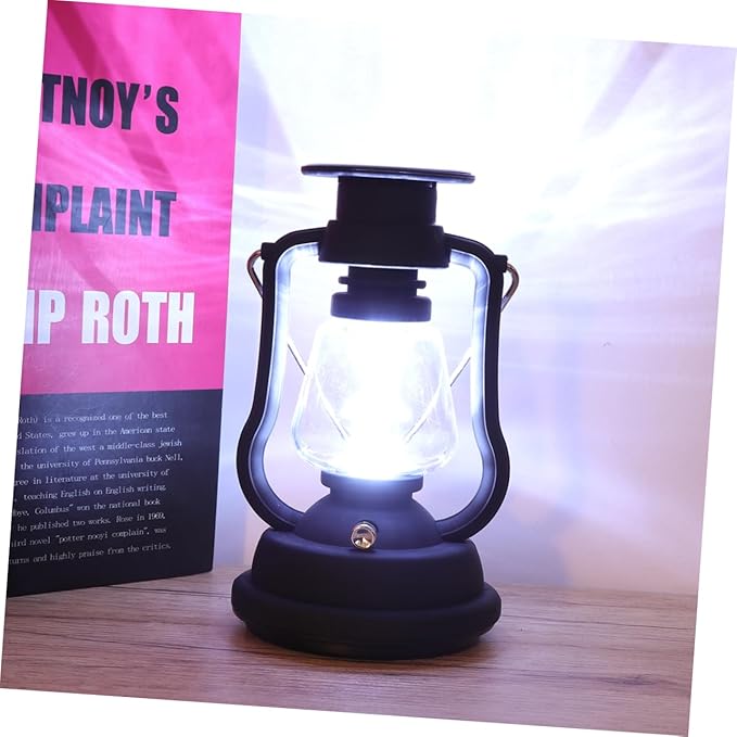 USB Rechargeable Solar Retro Horse Light Hand Crank Powered Multi Function Camping Lantern for Outdoor Use Portable LED Tent Light Black