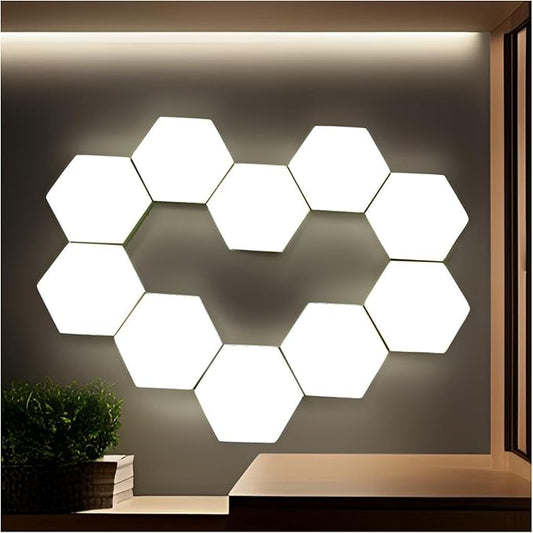 10 Pack Hexagon LED Lights, Touch Sensitive Hexagon Wall Light Panels, DIY White Wall Lights for Bedroom, Living Room, Gaming Room Decor