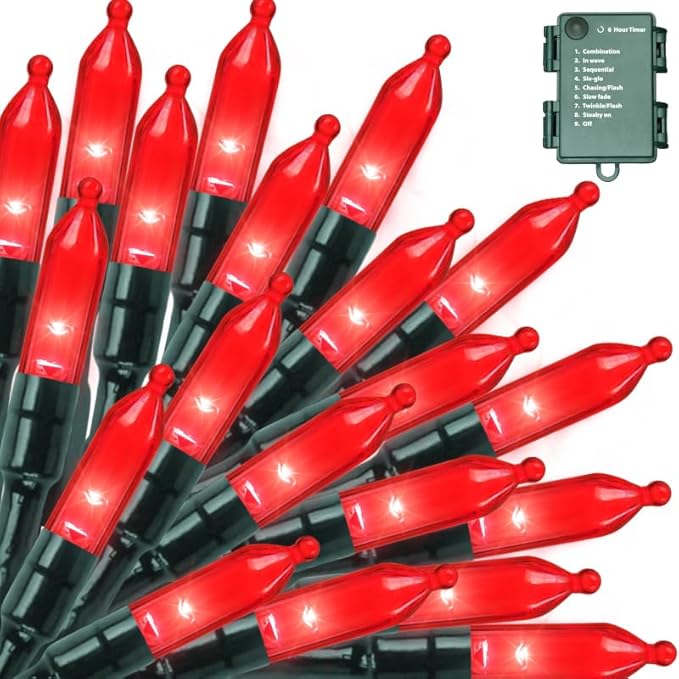 LAMPHOME 50 LED Red Valentine Lights,Christmas Lights 16 FT Mini String Light with 9 Modes & 6 Hour Timer, Battery Operated for Indoor Outdoor Patio Garden Party Tree Valentine's Day Decoration