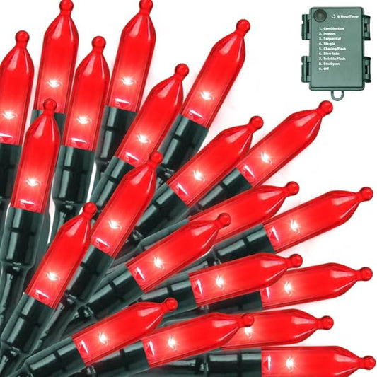 LAMPHOME 50 LED Red Valentine Lights,Christmas Lights 16 FT Mini String Light with 9 Modes & 6 Hour Timer, Battery Operated for Indoor Outdoor Patio Garden Party Tree Valentine's Day Decoration