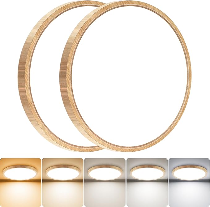 slochi 2Pack LED Flush Mount Ceiling Light Fixture, 7 Inch 15W, 1500LM, Super Slim 0.7 Inch, 3000K-6500K Adjustable Low Profile LED Ceiling Lights for Bedroom, Kitchen, Hallway(Wood)