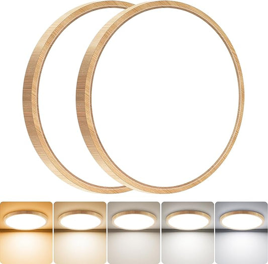 slochi 2Pack LED Flush Mount Ceiling Light Fixture, 7 Inch 15W, 1500LM, Super Slim 0.7 Inch, 3000K-6500K Adjustable Low Profile LED Ceiling Lights for Bedroom, Kitchen, Hallway(Wood)