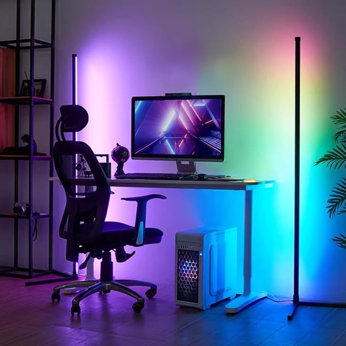 YHW RGB Corner Floor Lamp, Smart App and Remote Control Color Changing Ambience Light Music Sync, LED Lamp with 16 Million Colors for Bedroom, Living Room Gaming Room.