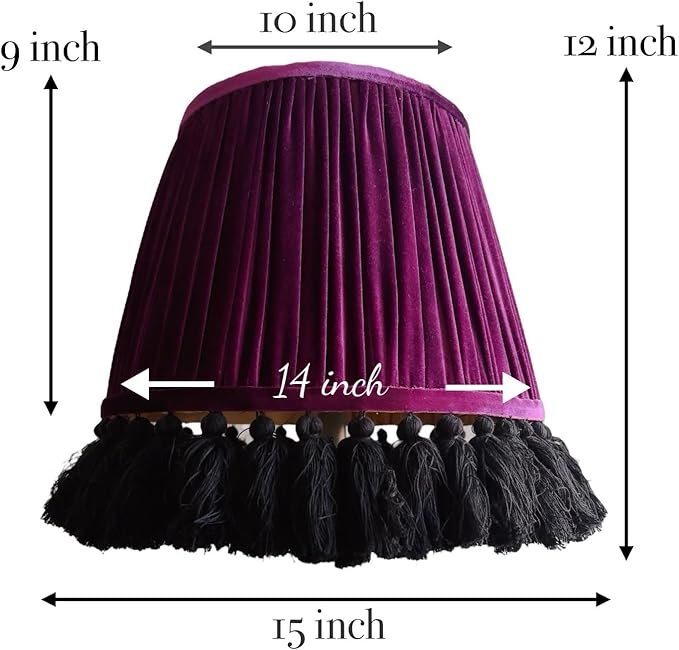 Tristan Home Round Pleated Velvet Lamp Shade with Tassels 10x14x12nches (The Height 12inch Includes Tassels) (Deep Purple Burgundy)