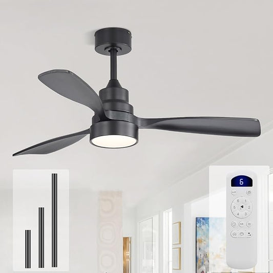 Sofucor 48 Inch Ceiling Fans with Lights and Remote Control-Modern Flush Mount & Downrod Mount Ceiling Fan for Bedroom Living Room Indoor Outdoor Farmhouse Patio, Timer Quiet DC Motor, Black&Walnut