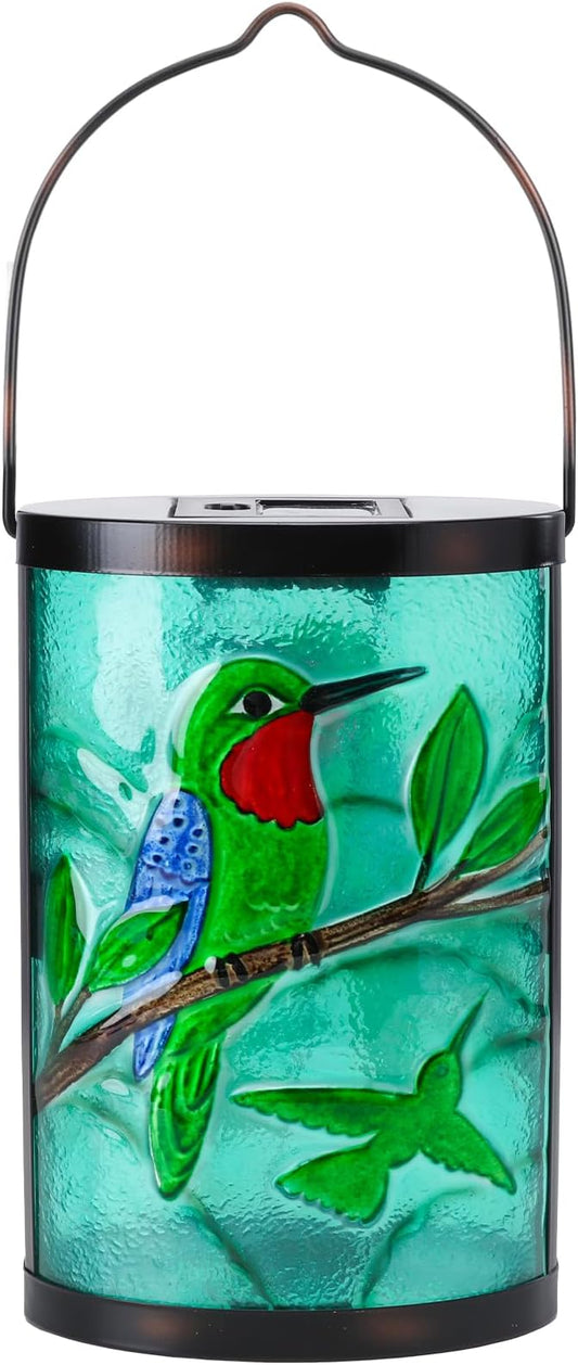 Hanging Solar Lantern Outdoor Waterproof Hummingbird Solar Lights Glass Tabletop Decorative Lamp for Outdoor Patio Garden Outside Yard Decor