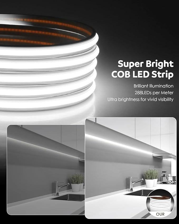 Aclorol AC 110V 120V COB LED Strip Lights Outdoor Waterproof 100FT IP68 LED Rope Lights with Switch Control Uniform High Density Flexible Tape Lights for Outside 6000K 8640 LEDs