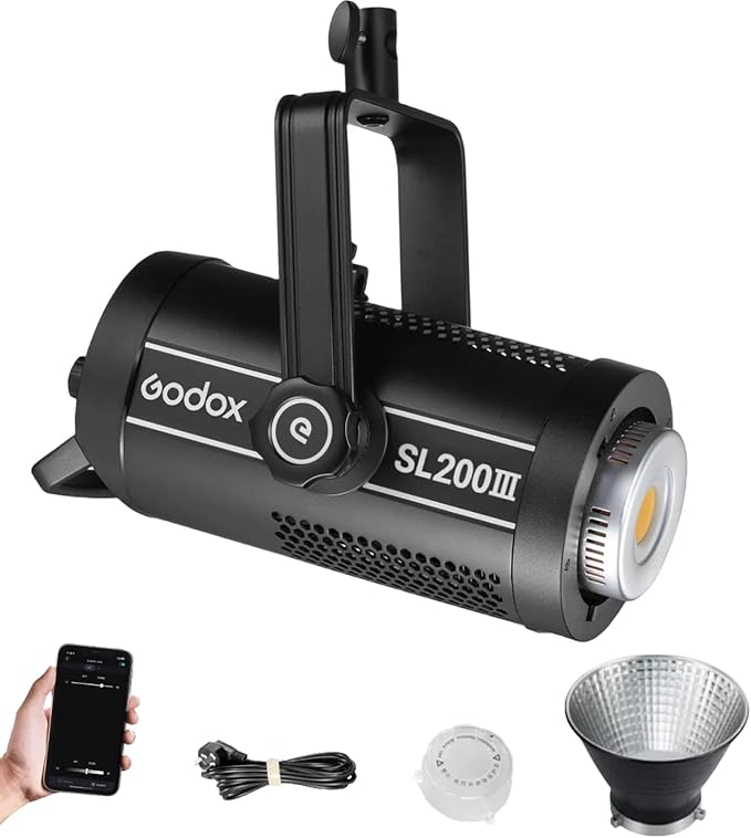 Godox SL200III Daylight LED Video Light, 200W 95600Lux @1M CRI 96+TLCI 97+ Bowens Mount LED Continuous Light, Professional Studio Light with 8 FX Effects&Silent Mode