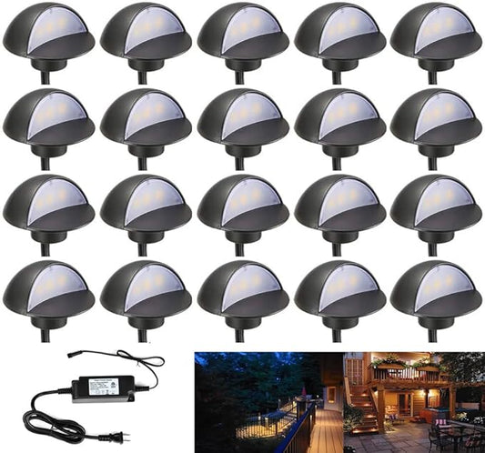 LED Deck Lights Kit, Pack of 20 Low Voltage LED Step Stair Lights, Φ1.97 Outdoor Garden Yard Decoration Lamp Recessed Landscape Pathway Step Stair Warm White LED Lighting, Black
