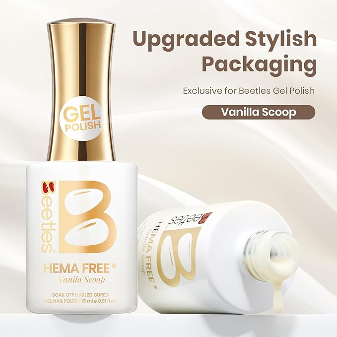 Beetles Vanilla Scoop White Gel Nail Polish - 15ML Full Size Milkshake White Nail Polish Neutral Jelly Gel Base Color Nail Concealer Sheer Translucent Effect Soak Off UV Nail Art DIY Manicure Gifts
