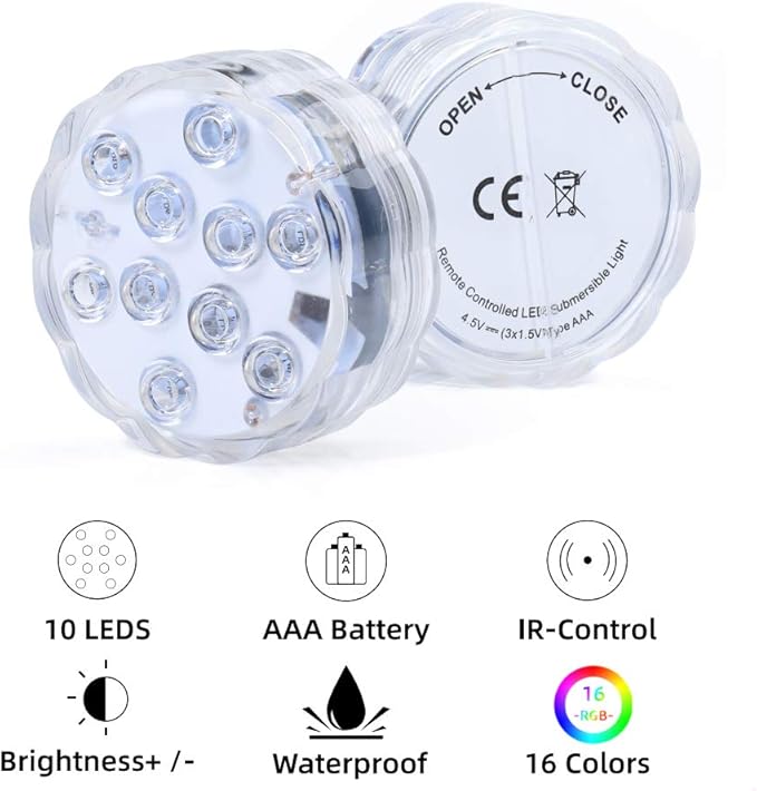 AquaMiracle Submersible LED Lights with Remote Waterproof Battery Operated, Multi Color Changing Hot Tub Lights for Shower, Pool, Pond, Aquarium, Bath, Party, Vase Decoration (2-Pack)