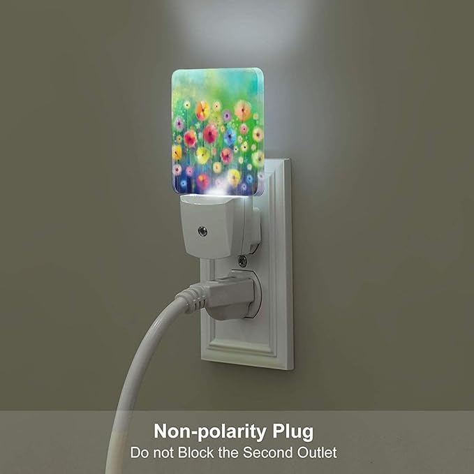 Colorful Countryside Wildflowers Night Light,Plug Into Wall Decor for Stairway,Hallway,Kitchen,Dusk to Dawn Sensor Nightlights for Boys/Girls/Women/Men Room Gifts
