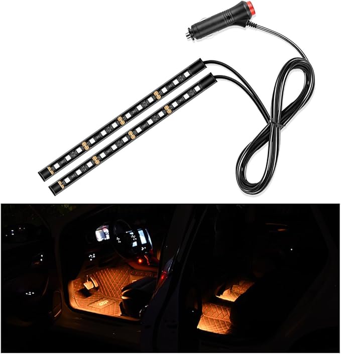 Car LED Strip Light, 24 LED Interior Under Dash Atmosphere Lights with Cigarette Lighter, Vehicle Decor Lamp Ambient Night Light Strip Lighting, Universal Car Accessories (Orange)