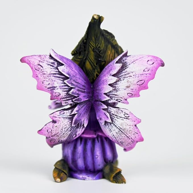 Fantasy Leaf-Hat Daydream Fairy Figurine, 8cm Purple Gradient Wings Elf Statue, Hand-Painted Resin Decor for Desk, Mini Fairy Garden & Shelf