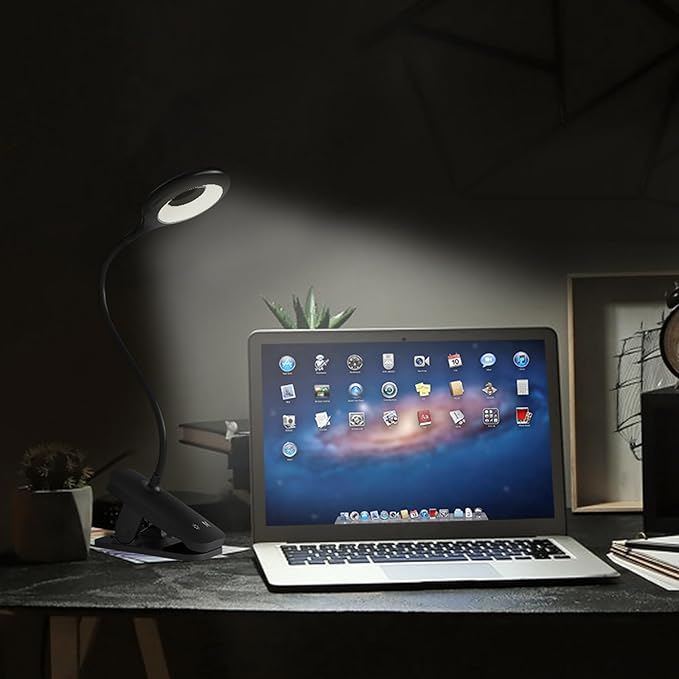 CUHIOY Clip on Reading Light for Bed Headboard, 5 Colors 5 Brightness Desk Lamp with Strong Clamp, USB-C Rechargeable Gooseneck Night Light for Kids Bunk Bed Shelf, Perfect for Reading & Working