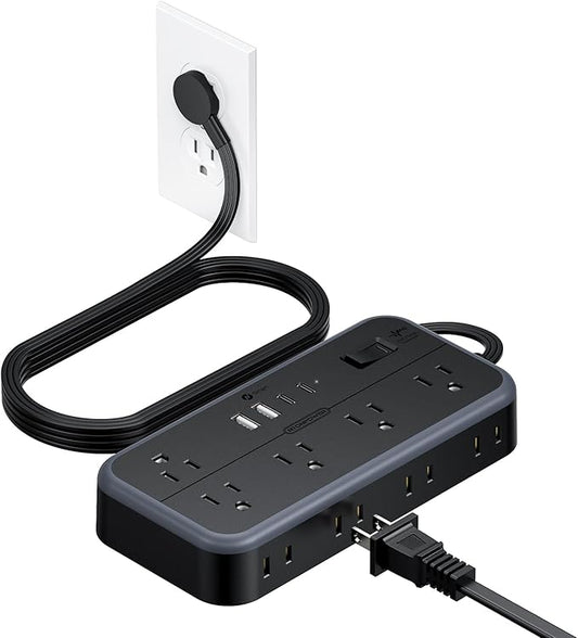 NTONPOWER Surge Protector Power Strip 5 Ft Cord, 10 Widely Spaced Outlets, 4 USB Port(2 USB C Port), Ultra Thin Flat Plug Extension Cord 5 Feet, 2700J Surge Protection for Home Office Garage, Black