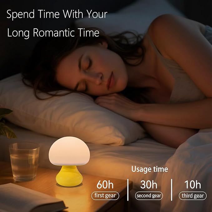 Vivilumens Mushroom Night Light for Kids 3 Level Dimmable Touch Control, Auto-Off Timer, Baby Safe BPA-Free Silicone, Portable Cordless Night Lamp Birthday Gifts for Nursery Bedroom Decor Travel