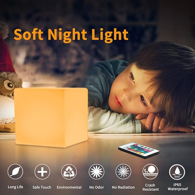 Borelor LED Cube Light, 4-Inch Rechargeable & Remote Control Mood Lamp, 16 Color Changing Glowing Night Light, Dimmable Decorative Lighting for Home/Party/Bar/Wedding