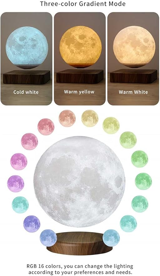 Levitating Moon Lamp Night Light 3D Printing Magnetic Floating Spinning Luna Night Light with Remote Control Thanksgiving for Dad/Kids/Friends