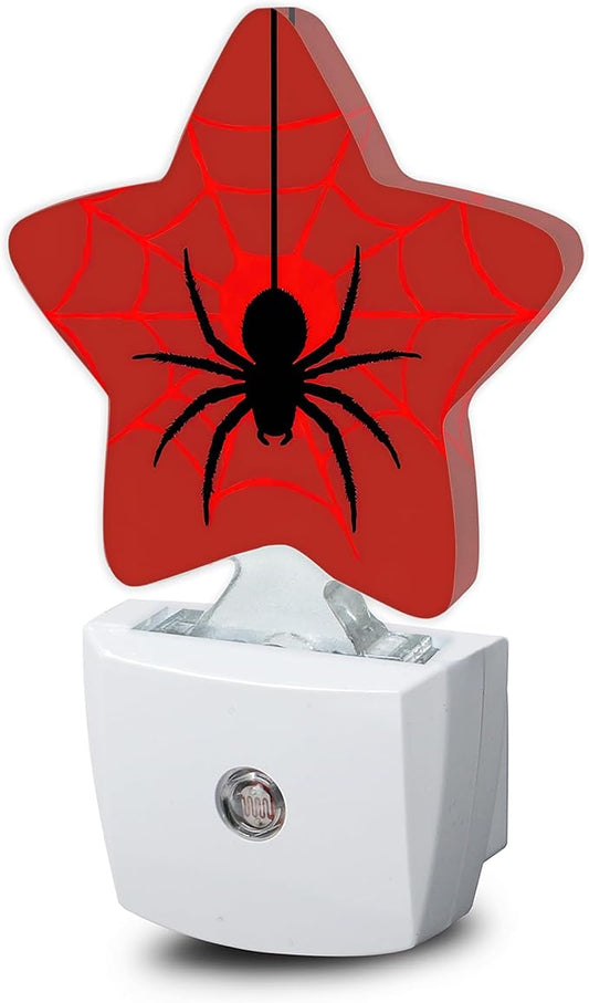 Halloween Spider Night Lights Plug Into Wall,Red Spider Web Star Night Light for Kids,Nightlight with Dusk to Dawn Smart Sensor for Bedroom Bathroom Decor,Children Women Men Gift