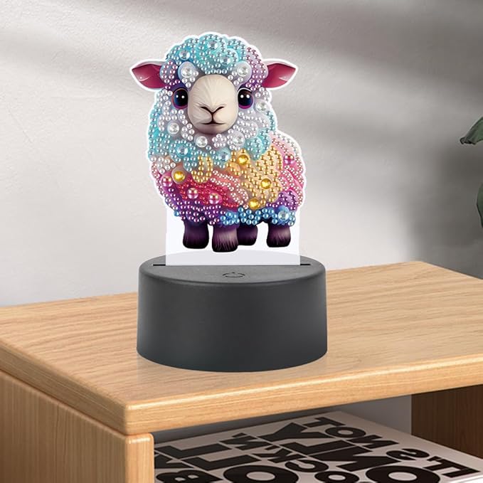 Sheep Diamond Art Painting Night Light,Diamond Art Painting Kits Desktop Touch Lamp Ornaments for Tabletop Decor Diamond Art Accessories for Adult Beginner Bedrooms Living Room