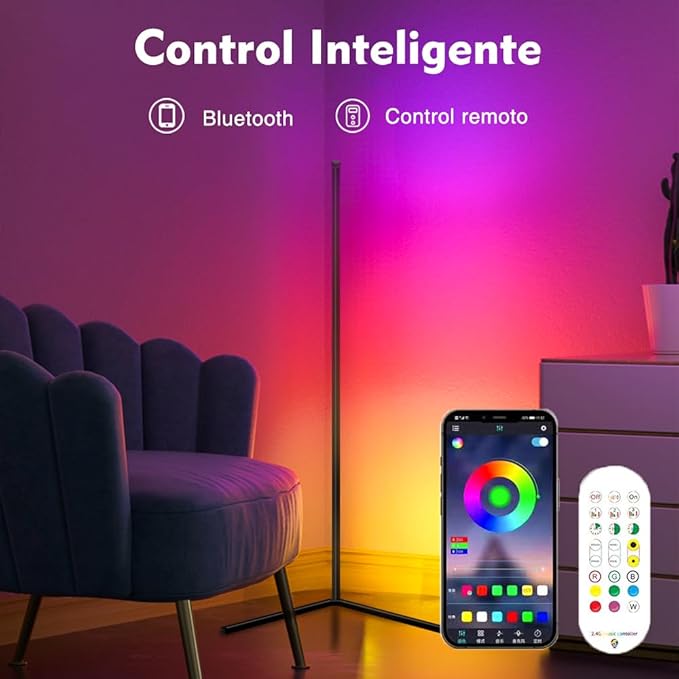 YHW RGB Corner Floor Lamp, Smart App and Remote Control Color Changing Ambience Light Music Sync, LED Lamp with 16 Million Colors for Bedroom, Living Room Gaming Room.