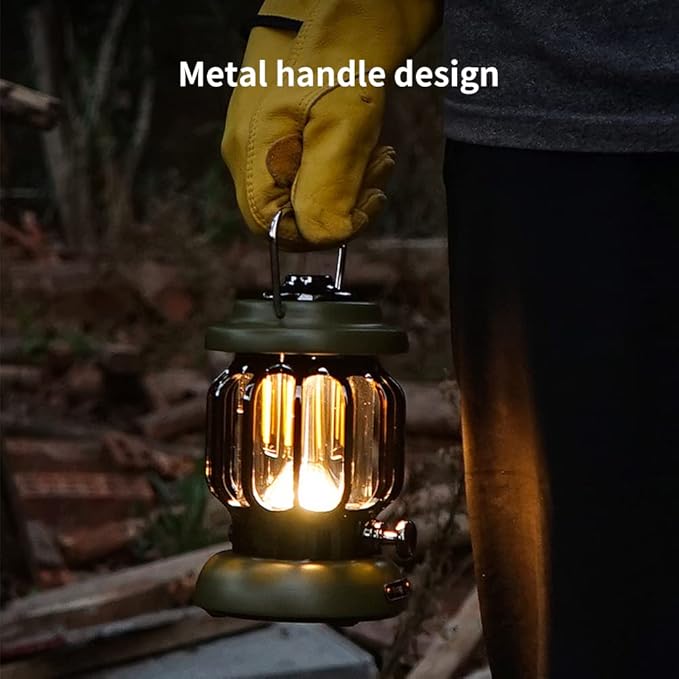 Outdoor Retro USB Rechargeable Camping Lantern Camping Tent Light LED Portable Lantern Garden Light Camping Atmosphere Decorative Chandelier (Green)