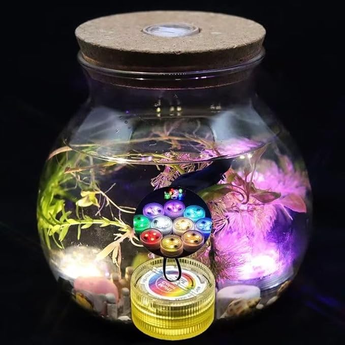 KEMANI Mini Submersible Led Lights,10pcs Small Underwater Tea Lights Candles Waterproof with 2 Remote Battery Operated, RGB 13 Multicolor Changing for Wedding Home Party Festival Decoration