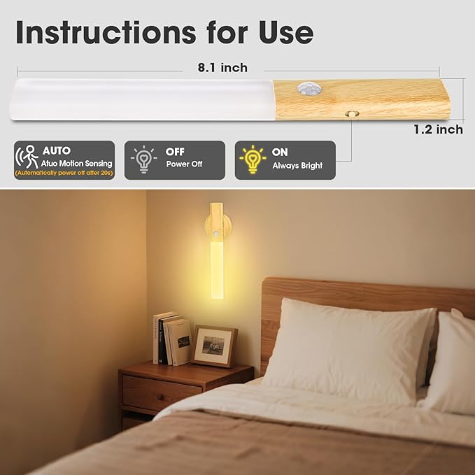LAVAED Motion Sensor Lights Indoor,LED Rechargeable Battery Operated Wall Sconce Magnetic Stairway Night Light Wireless Portable Decor Lighting for Bedroom, Hallway, Picture,3000K Round Base