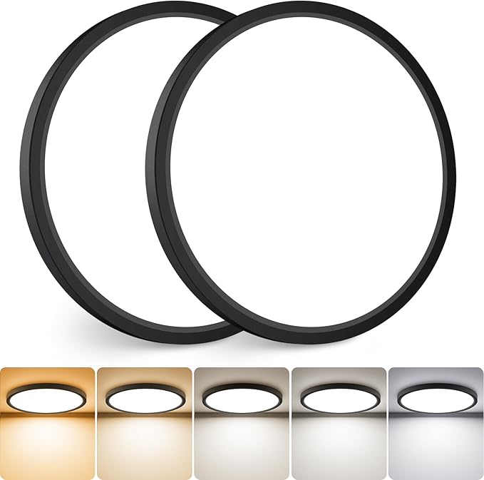 slochi 2Pack LED Flush Mount Ceiling Light Fixture, 12 Inch 24W, 3200LM, Super Slim 0.7 Inch, 3000K-6500K Adjustable Low Profile LED Ceiling Lights for Bedroom, Kitchen, Hallway(Black)