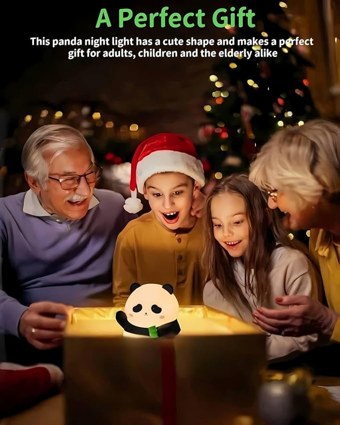 Panda Night Light Squishy, 50Hrs Battery Kids Nightlight, Tap Control 2 Brightness, 30Min Auto-Off, Rechargeable Bedside Lamp for Nursery Toddlers, [Easter Gifts]