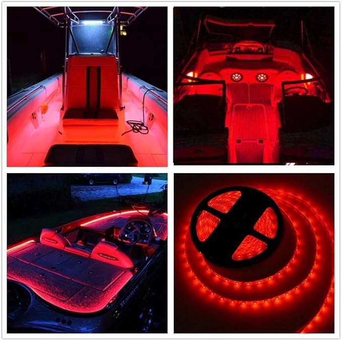 LED Boat Strip Lights, 32.8FT Marine Pontoon Led Lights, Waterproof Boat Interior Light, Under Gunnel Lights, Boat Deck Light, Night Fishing Lights, Good for Pontoon Bass Fishing Yacht Kayak (Red)