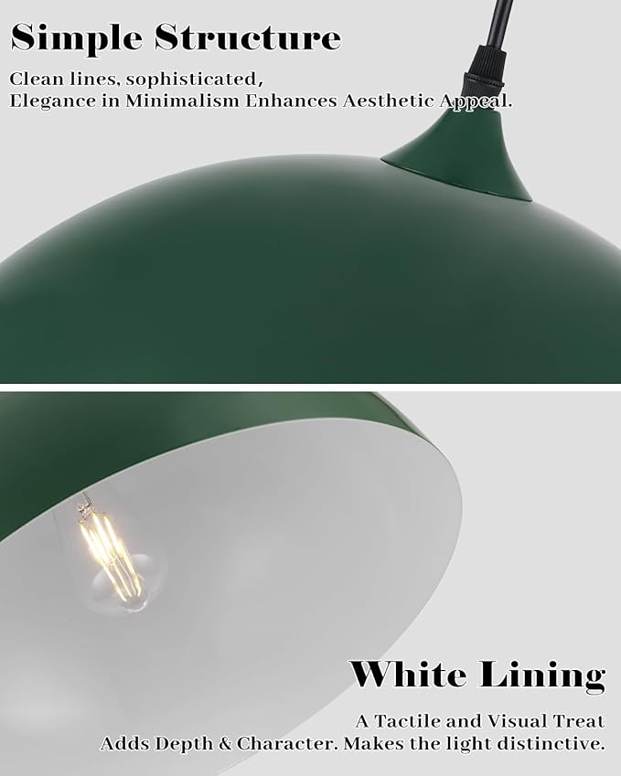 Green Pendant Lights Kitchen Island, 16 Inch Large Pendant Lights Kitchen Island, Large Dome Pendant Light, Modern Farmhouse Pendant Light for Kitchen Island, Dining Room, Cafe, Bar, 2 Pack