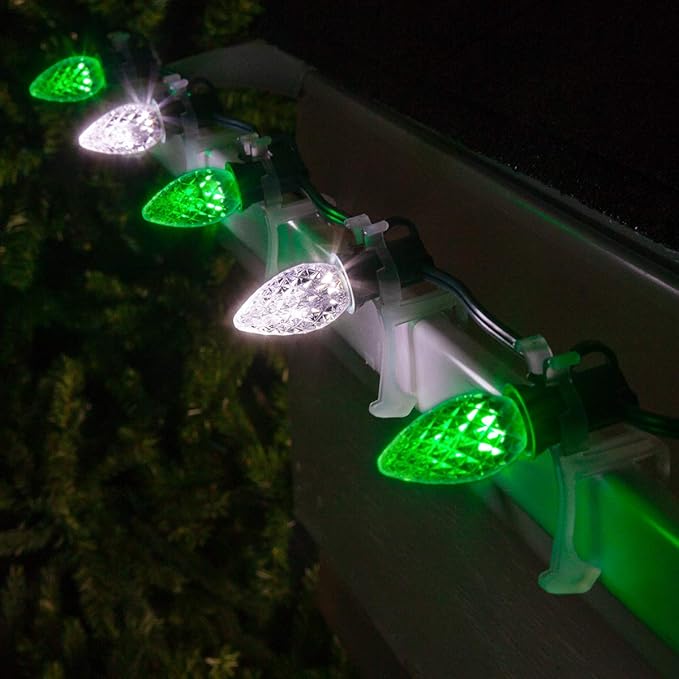 Wintergreen Lighting C7 OptiCore Commercial Christmas Lights – Heavy Duty LED Bulbs on Green Wire (100 Lights, 100 ft, Green/Cool White)