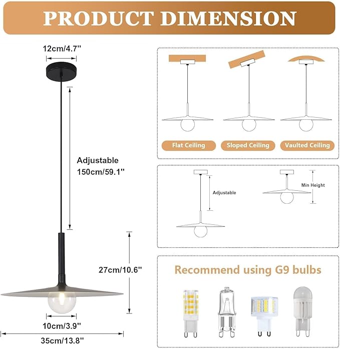KCO Lighting Matte Black Dome Pendant Light Industrial Barn Pendant Light Farmhouse Kitchen Hanging Light Fixture for Dining Room Living Room Vintage Bar