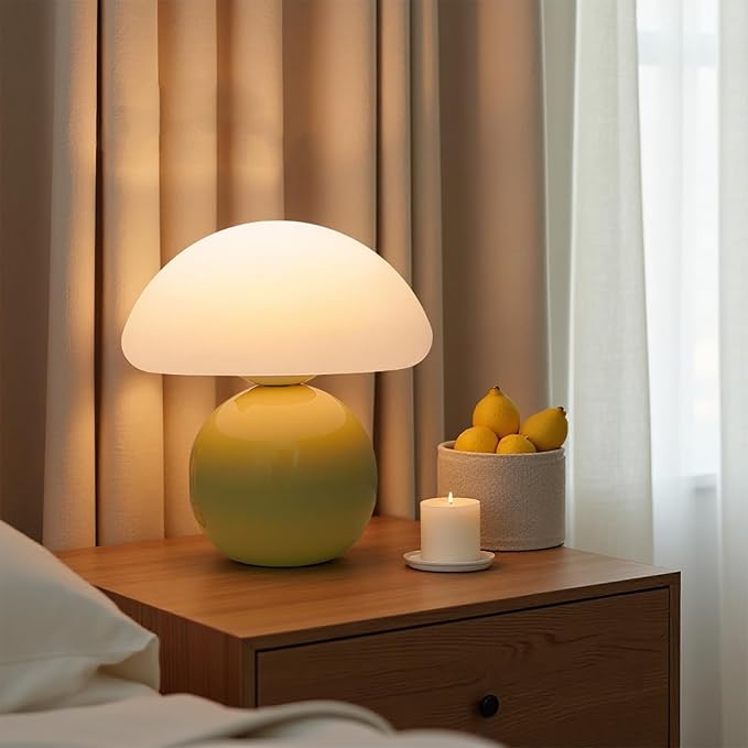 Cute Small Mushroom Lamp, PE Lampshade, Ceramic Base, Adjustable Light Color and Brightness with Power-Off Memory, Safe USB Powered, LED Mushroom Light for Bedroom Living Room (Yellow)